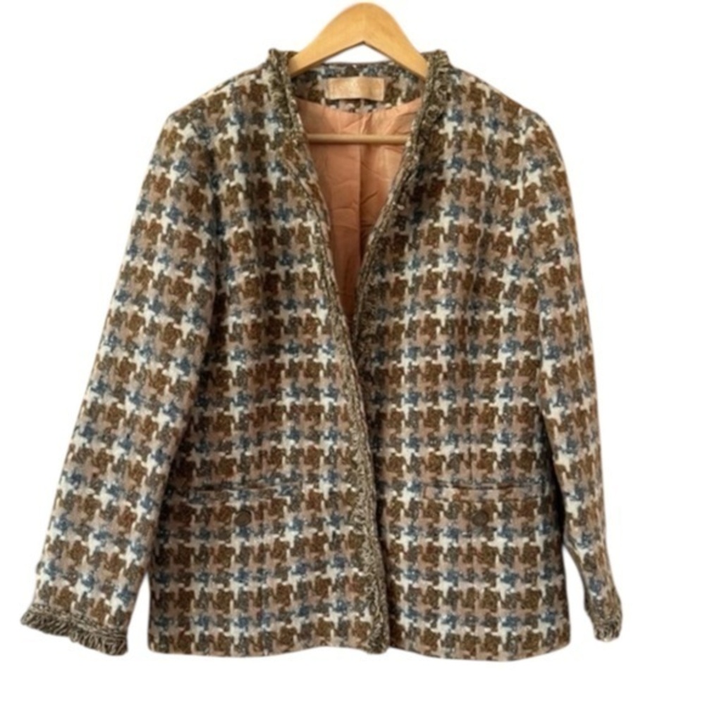 PENDLETON Vintage 1960s Houndstooth Wool Tweed Jacket Brown/Blue L Large
